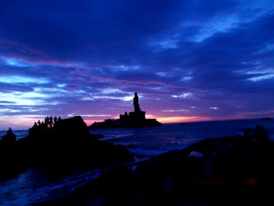 Sunrise in Kanyakumari with Thiruvalluvar as Central Object