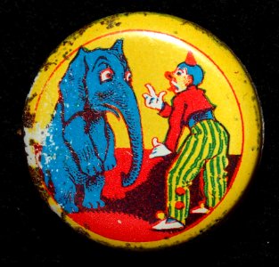 Sweets tin depicting a clown and an elephant