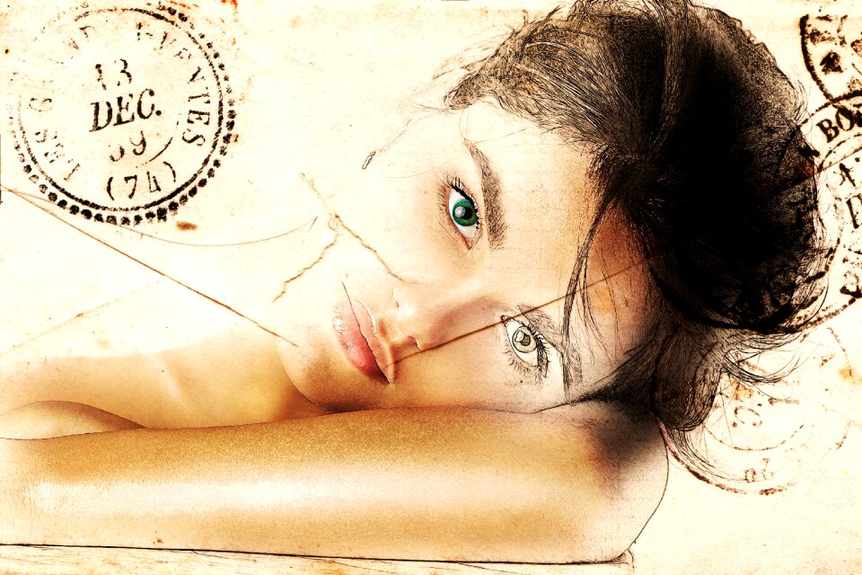 Human woman face collage