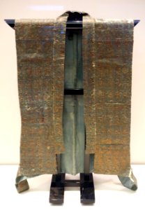 Sobatsugi Coat (Noh costume), Azuchi-Momoyama period, 16th century, chrysanthemum, lotus flower, and phoenix design on light blue background - Tokyo National Museum - DSC06154