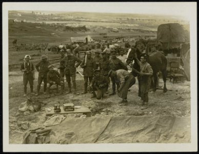 Showing a horse & spectators with captured helmets, Bestanddeelnr 158-0196