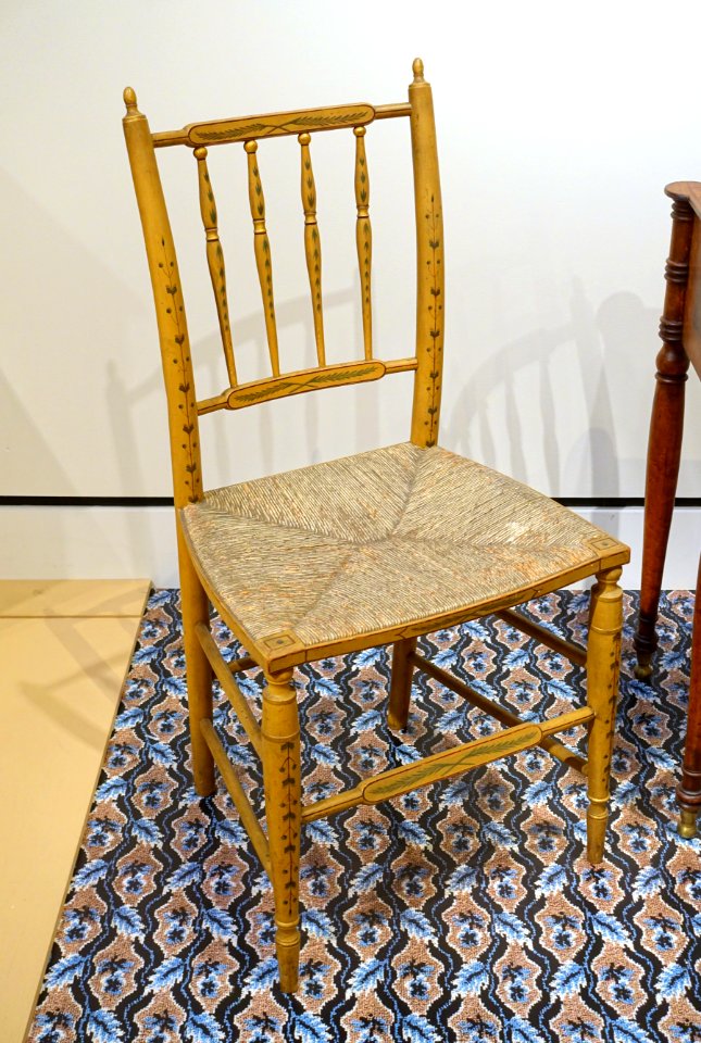 Side chair, unknown maker, Salem MA, 1812, wood, rush, paint - Peabody Essex Museum - DSC06876