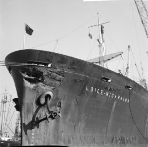 Twee schepen botsen op Noordzeekanaal, de Loide Nicaragu (de boeg), Bestanddeelnr 917-6525