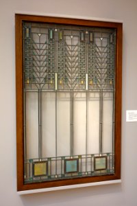 Tree of Life Window from the Darwin D. Martin House, by Frank Lloyd Wright, designed 1904, clear, iridescent, and opalescent glass in brass canes - Chazen Museum of Art - DSC02441 photo
