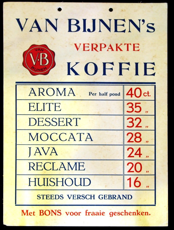 Van Bijnens verpakte Koffie kartonnen reclame bordje