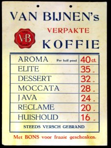 Van Bijnens verpakte Koffie kartonnen reclame bordje
