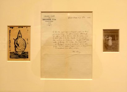 Ubu 1896, woodcut, Letter from Jarry to Rachilde, 1904, Jarry, Rachile, & Marie Therese Colliere 1898 - The Carnival of Being (Alfred Jarry at the Morgan) - Morgan Library & Museum - New York City - DSC06812