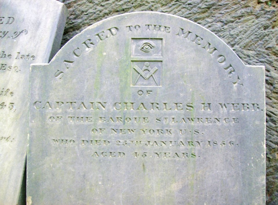 US seaman's grave, with masonic symbols, St James's Gardens