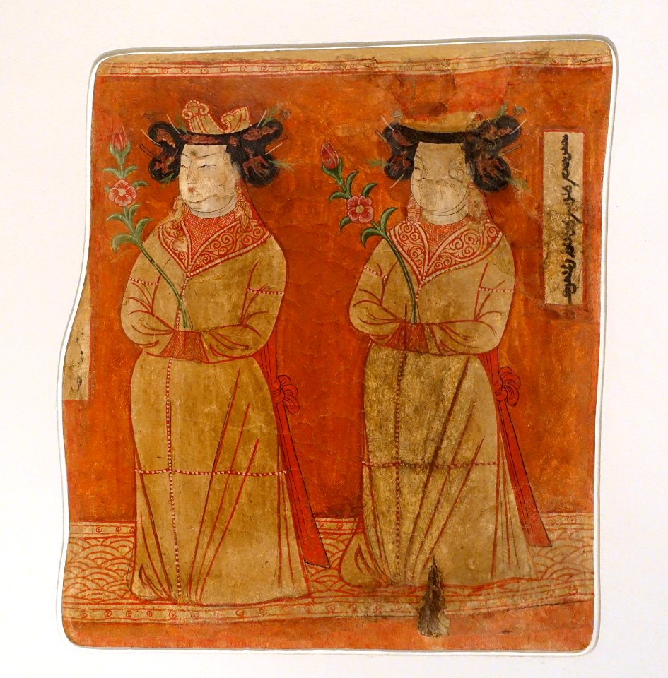 Uighur princesses, Bezeklik, Cave 9, c. 8th-9th century AD, wall painting - Ethnological Museum, Berlin - DSC01749