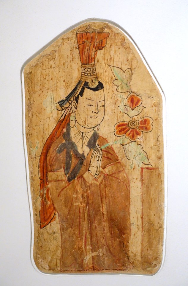 Uighur donor, Bezeklik, Cave 17, probably 10th-11th century AD, wall painting - Ethnological Museum, Berlin - DSC01744