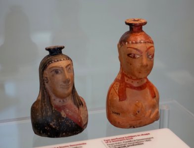 Two perfume holders in shape of a woman's bust, East Greek production, 610-560 BC, inv. 16485 and inv. 16489 - Museo Gregoriano Etrusco - Vatican Museums - DSC01072