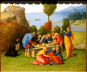 The Entombment of Christ, by Giovanni Francesco Caroto, 1510, oil on wood - Portland Art Museum - Portland, Oregon - DSC09022