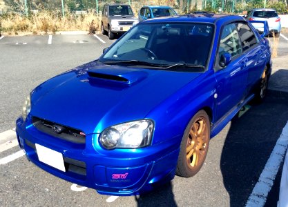 The frontview of blue Subaru IMPREZA WRX STi (GDB)