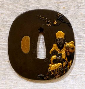 The Chinese Gods of War, tsuba, Japan, Iwamoto Konkan, shibuichi (copper and silver alloy), gold - Peabody Essex Museum - DSC07433