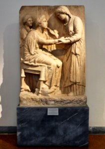 The funerary Stele of Farewell (4th cent. B.C.) at the National Archaeological Museum of Athens on 16 May 2018
