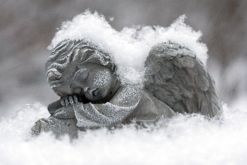 Frozen angel statue