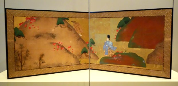 The Path through Mount Utsu, by Fukae Roshu (1699-1757), Japan, Edo period, two-panel folding screen, ink, colors, and gold on paper - Asian Art Museum of San Francisco - DSC01474