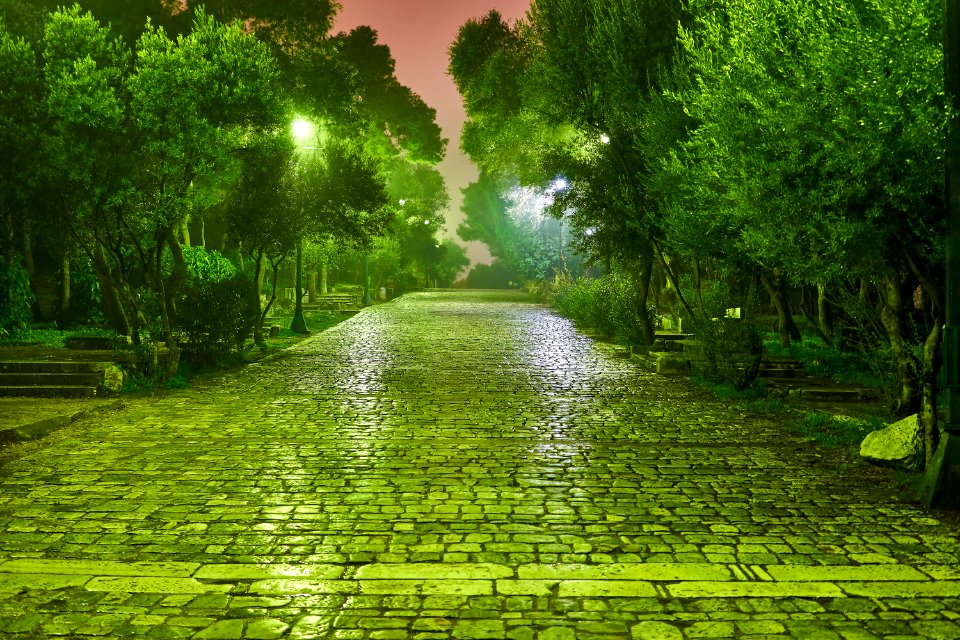 The pedestrian street leading to the archaeological site of Philopappos Hill, the Pnyx and the Hill of the Nymphs on 14 December 2018