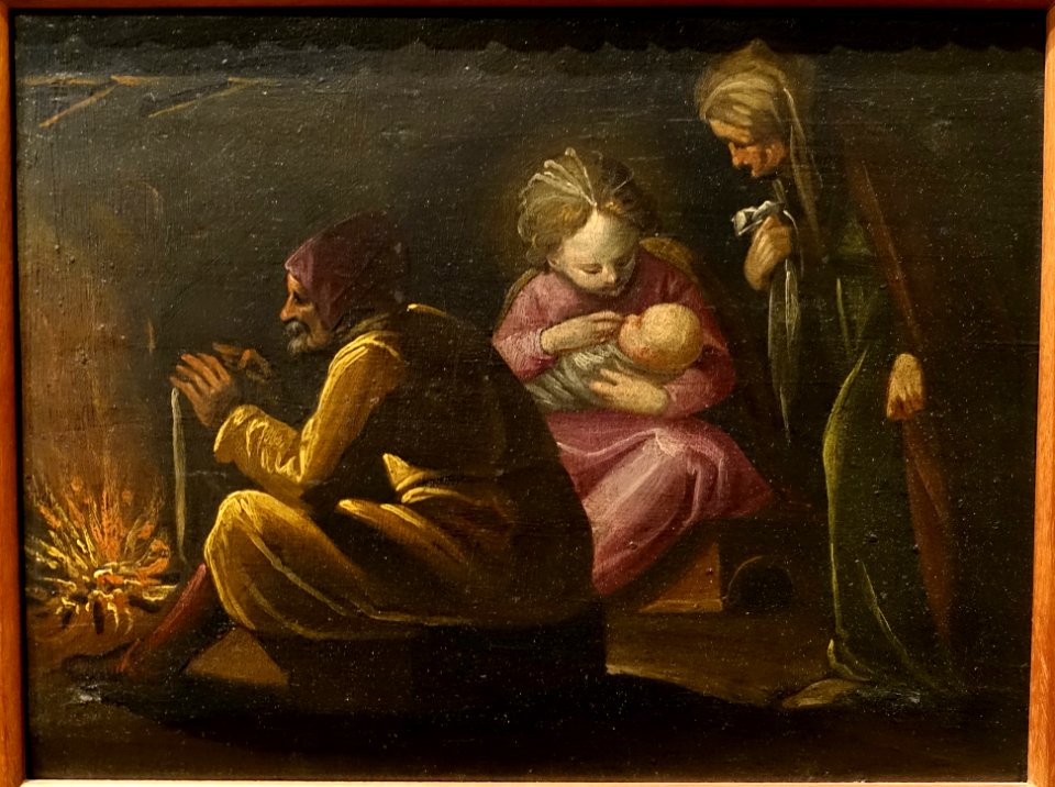 The Holy Family with Saint Anne by a Fireplace, attributed to Orazio Cambiaso, Genoa, late 1500s, oil on panel - Blanton Museum of Art - Austin, Texas - DSC07738