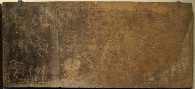 Tile with horse procession and birds, Han dynasty, ceramic, Honolulu Museum of Art