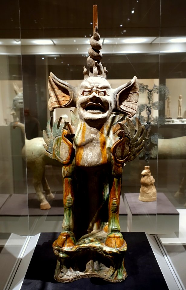 Tomb guardian, China, Tang dynasty, 618-907 AD, ceramic with sancai glaze - Princeton University Art Museum - DSC07086