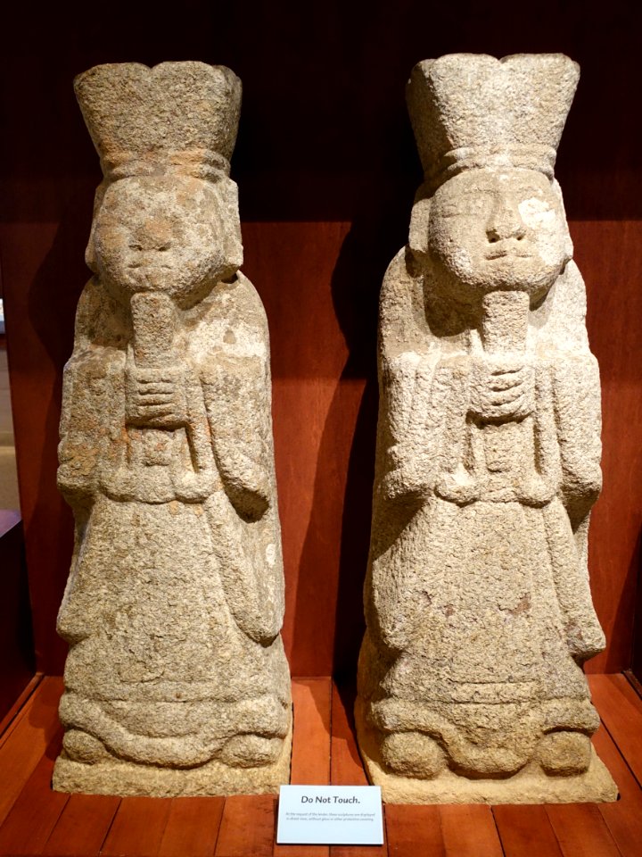 Tomb guardians (muninseok), Korea, Gyeonggi province, Joseon, 19th century, granite, on loan from Sejoong Stone Museum - National Museum of Natural History, United States - DSC00550