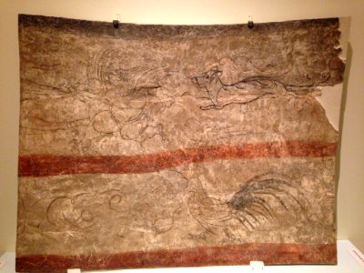 Tomb mural depicting wind god and cosmological creatures, Northern Qi dynasty, Shanxi Museum
