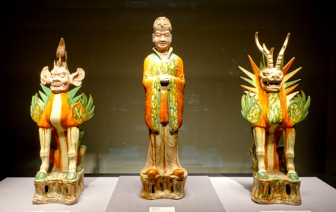 Tomb guardians, China, Tang dynasty, 600s-700s AD, ceramic, three-color glaze - Tokyo National Museum - Tokyo, Japan - DSC08469