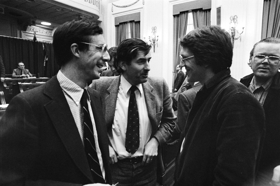 V.l.n.r. Laurens Jan Brinkhorst, Ruud Lubbers en Hans Kombrink in de vergaderzaa, Bestanddeelnr 931-3142