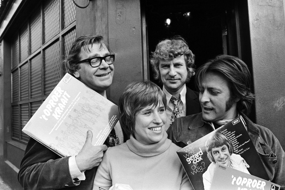 V.l.n.r. Jaap van de Merwe, Jenny Arean, Gerard Cox en Rob Touber, Bestanddeelnr 924-4056