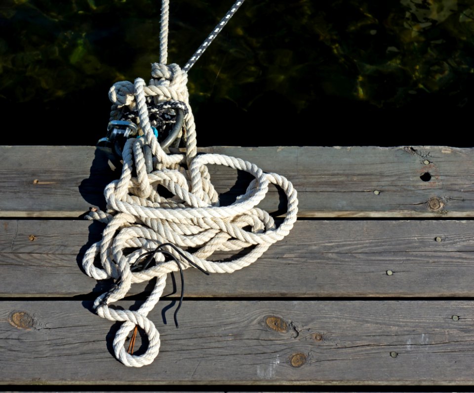 Untidy white rope on a jetty