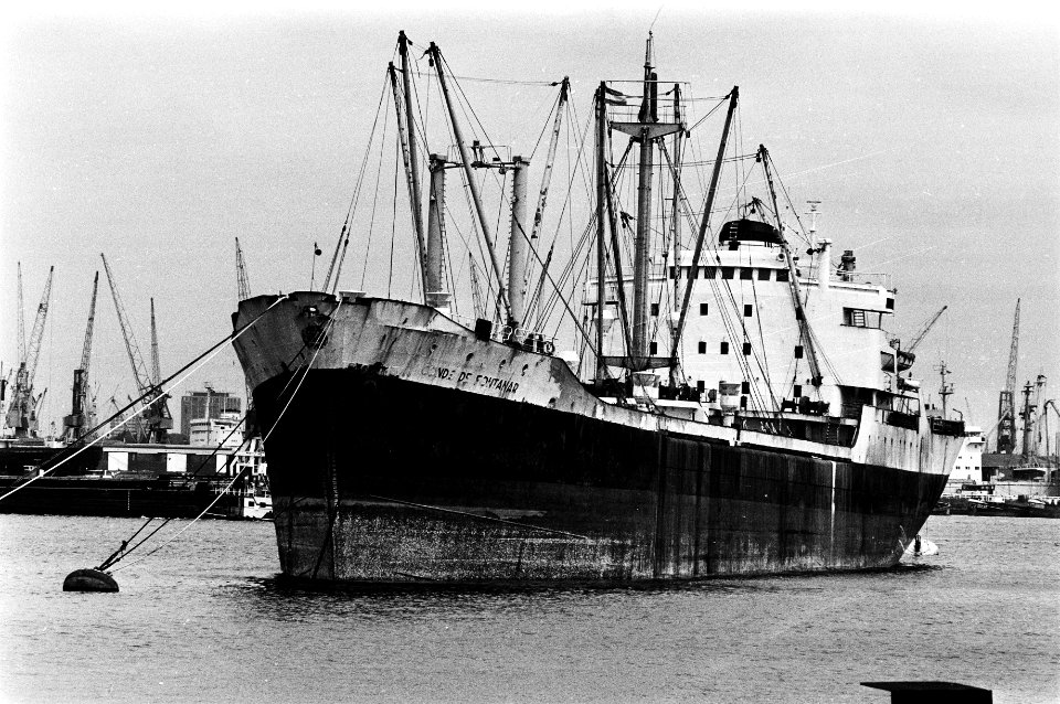 Vrachtschip Lenakay in de haven van Rotterdam in verband met een vaarverbod, Bestanddeelnr 930-3932