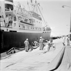Vrachtschip van de KNSM in de haven van Curaçao, Bestanddeelnr 252-2704