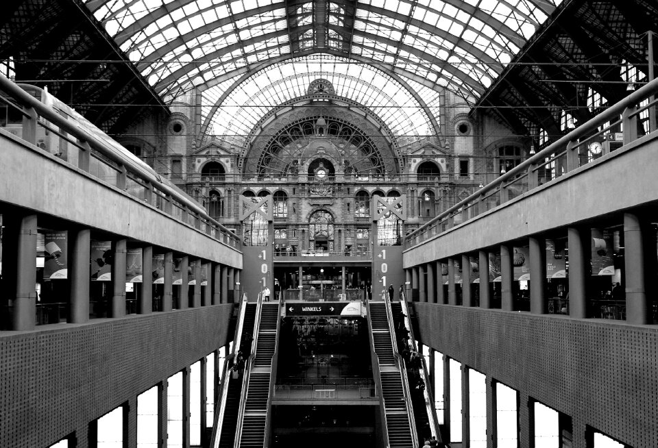 Black white railway station