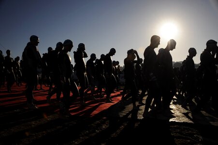 Triathlon athletes walking