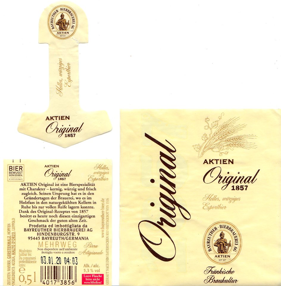 Bayreuther Bierbrauerei - Aktien Original 1857