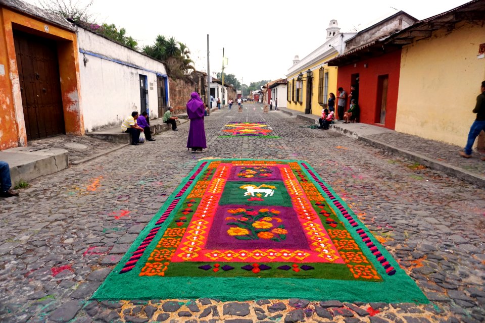 Streetcarpets for processions in Semana Santa in Antigua, Guatemala