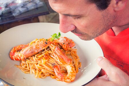 Smelling food shrimp