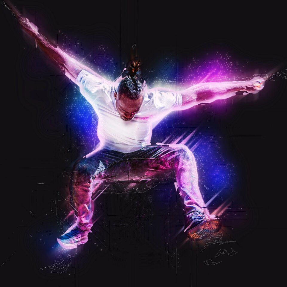 Jump posing male