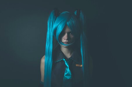 Wig blue hair