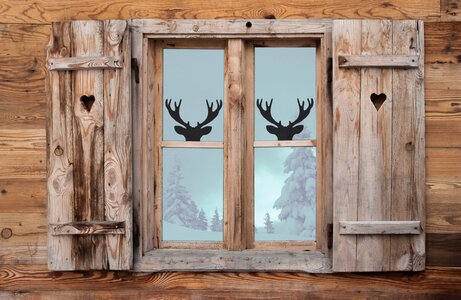 Wooden windows reflection winter
