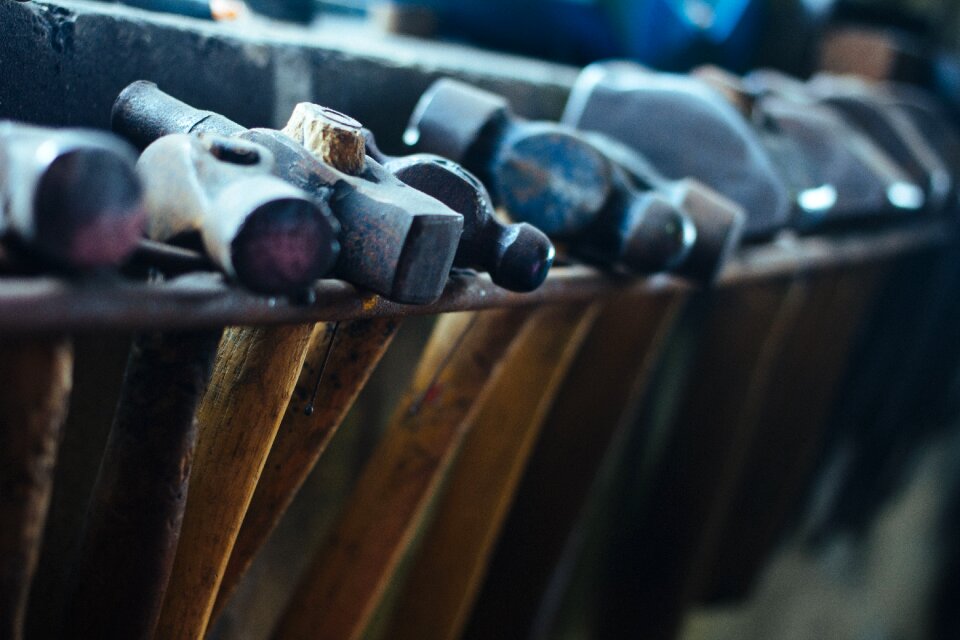 Metal carpenter blue wood