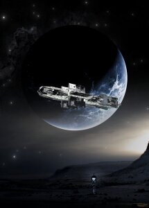 Futuristic spaceship photomontage photo