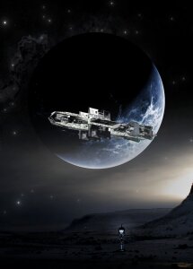 Futuristic spaceship photomontage