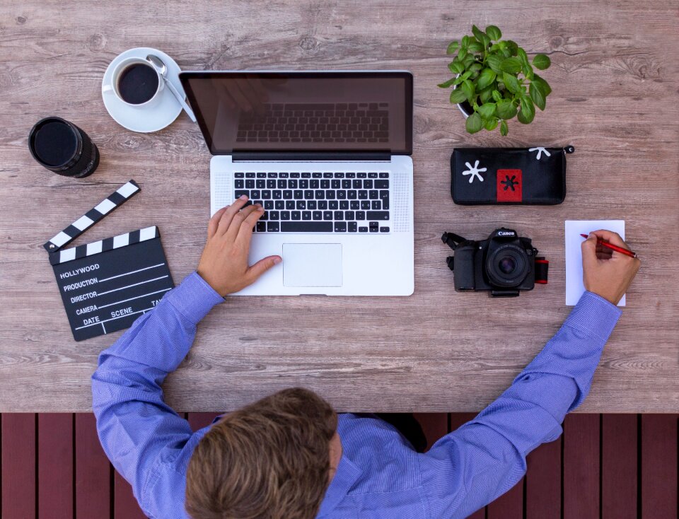 Screenwriter writing storyboard