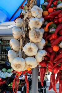 Vegetable stand market stall focus photo