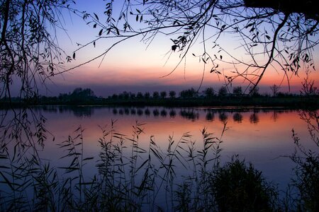 Sunset landscape mirror photo