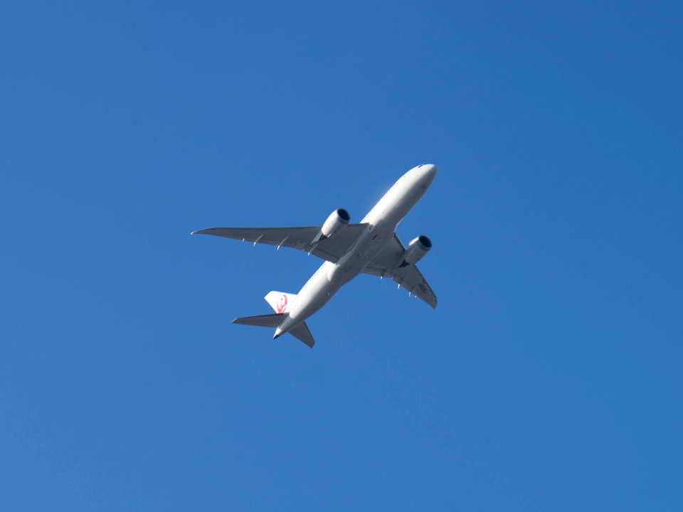 Japan Airlines Boeing 787-846 JA828J Flight over Nangang District, Taipei 20141030a