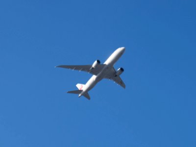 Japan Airlines Boeing 787-846 JA828J Flight over Nangang District, Taipei 20141030a