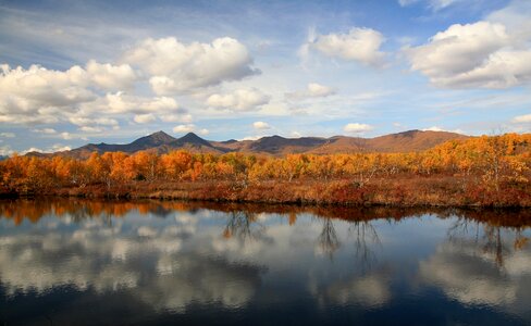 Mountains reflection autumn forest photo